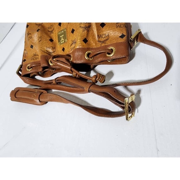 Authentic MCM Visetos Essential Drawstring Bucket Bag Cognac - Picture 12 of 16